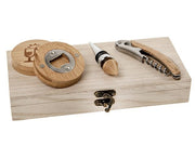 Bomboniera Set 3 accessori vino in metallo e legno (-apribottiglia-cavatappi-tappo vino) inseriti dentro la scatola di legno con possibilità di PERSONALIZZARLA.

Dimensione scatola: cm 24 x cm 10.5 x h cm 4.

Set vino come bomboniera matrimonio, anniversario di matrimonio oppure come articolo da regalo.