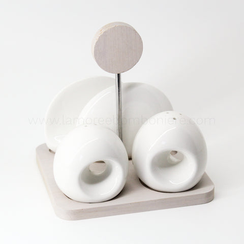 Set sale e pepe con portatovaglioli su base legno