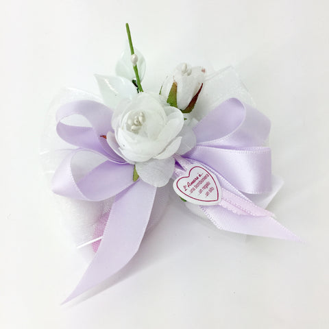 Fiocco in organza bianca con fiore bianco