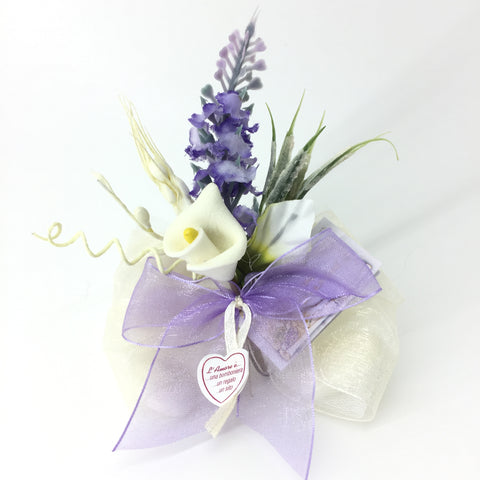 Fiocco in organza panna con fiore lavanda