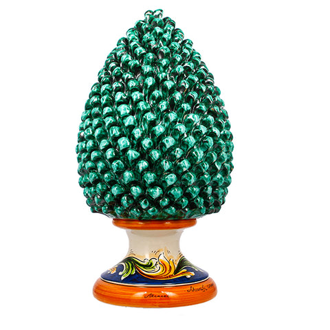 Pigna verde in ceramica con base