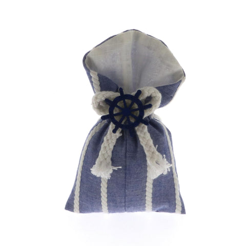 Sacchetto stoffa blu/bianca collo alto con timone mare