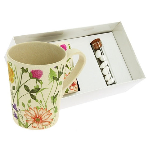 Tazza bamboo fantasia fiori + tubetto vetro